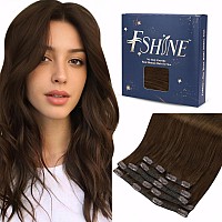 Fshine Clip In Hair Extensions Real Human Hair 22 Inch 120G 7Pcs Chocolate Brown Hair Extensions Clip In Human Hair Lace Double