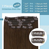 Fshine Clip In Hair Extensions Real Human Hair 22 Inch 120G 7Pcs Chocolate Brown Hair Extensions Clip In Human Hair Lace Double