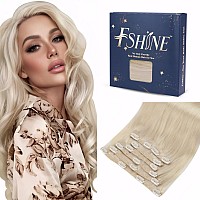 Fshine Clip In Hair Extensions Real Human Hair 18 Inch 120G Thick Seamless Clip In Human Hair Extensions Platinum Blonde 7Pcs S