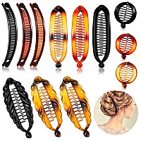 12 Pieces Womens Hair Accessories Set Large Double Fishtail Banana Clips Clincher Combs Ponytail Holders 4 Styles Black