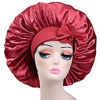 Satin Bonnet Silk For Hair Sleeping Women Tie Bonnets Adjustable Night Cap Jumbo Size Comfortable Wide Band For Braids Curly Lo