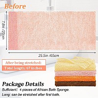 4 Pieces African Net Bath Sponge African Exfoliating Long Net Sponge Exfoliating Shower Body Scrubber Skin Smoother For Daily Us