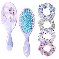 Frozen Princess Elsa 5 Pcs Hair Accessory Set 1 Hair Brush 4 Scrunchies For Girls Detangling Brush And Elastic Hair Ties