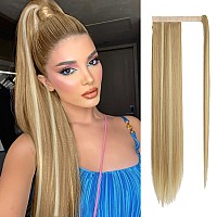 Sofeiyan Long Straight Ponytail Extension 26 inch Wrap Around Ponytail Synthetic Hair Extensions Clip in Ponytail Hairpiece for Women, Light Blonde/Platinum Blonde mix