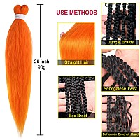 Leeven Pre Stretched Braiding Hair 26 Inch 2 Pack Orange Braiding Hair Pre Stretched Itch Free Synthetic Fiber Crochet Twist Bra