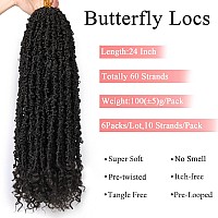 Leeven 24 Inch Pretwisted Butterfly Locs Crochet Hair 6 Packs Natural Black Long Distressed Faux Locs Crochet Braids Hair With