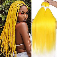 Leeven 26 Inch 2 Pack Yellow Braiding Hair Pre Stretched Extensions Braids For Twist Box Braids Crochet Hair High Temperature Sy