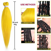 Leeven 26 Inch 2 Pack Yellow Braiding Hair Pre Stretched Extensions Braids For Twist Box Braids Crochet Hair High Temperature Sy