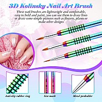 3 Pieces Kolinsky Acrylic Nail Brush 3D Nail Art Brush With Silver Metal With Nonslip Handle Rainbowsize 2 4 5