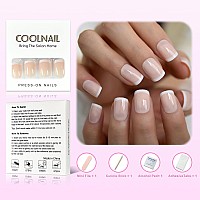 Coolnail Fashion Summer Short Nude Beige White French False Fake Nails Glossy Uv Press On For Girl Full Cover Wear Finger Nail A