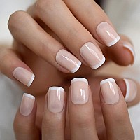 Coolnail Fashion Summer Short Nude Beige White French False Fake Nails Glossy Uv Press On For Girl Full Cover Wear Finger Nail A