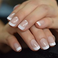 Coolnail Summer Short Natural Nude White French Nail Tips False Fake Nails Uv Gel Press On Ultra Easy Wear For Home Office Wear