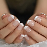 Coolnail Summer Short Natural Nude White French Nail Tips False Fake Nails Uv Gel Press On Ultra Easy Wear For Home Office Wear