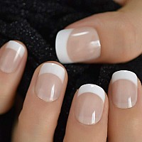 Coolnail Summer Short Natural Nude White French Nail Tips False Fake Nails Uv Gel Press On Ultra Easy Wear For Home Office Wear