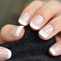 Coolnail Summer Short Natural Nude White French Nail Tips False Fake Nails Uv Gel Press On Ultra Easy Wear For Home Office Wear