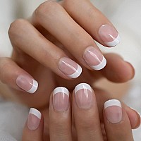 Coolnail Fashion Summer Short Nude Pink White French Nail Tips False Fake Nails Glossy Uv Press On Easy Wear For Home Office Wea