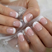 Coolnail Fashion Summer Short Nude Pink White French Nail Tips False Fake Nails Glossy Uv Press On Easy Wear For Home Office Wea