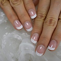 Coolnail Fashion Summer Short Nude Pink White French Nail Tips False Fake Nails Glossy Uv Press On Easy Wear For Home Office Wea