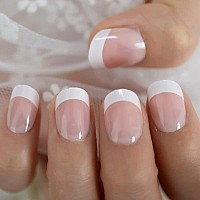 Coolnail Fashion Summer Short Nude Pink White French Nail Tips False Fake Nails Glossy Uv Press On Easy Wear For Home Office Wea