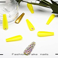 Outyua 3D Rhinstone Designer Press On Nails With Design Shimmer Coffin Extra Long Fake Nails Ballerina Pink Super Long False Nai