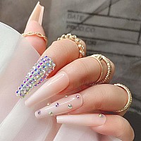 Outyua 3D Rhinstone Designer Press On Nails With Design Shimmer Coffin Extra Long Fake Nails Ballerina Pink Super Long False Nai