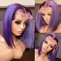 Smavida Human Hair Wigs Purple Straight Bob Wigs Glueless Pre Plucked With Baby Hair Lilac Bob 134 Lace Front Wigs 12 150 De