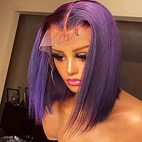 Smavida Human Hair Wigs Purple Straight Bob Wigs Glueless Pre Plucked With Baby Hair Lilac Bob 134 Lace Front Wigs 12 150 De