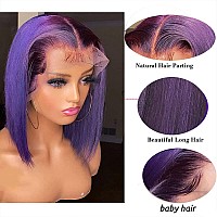 Smavida Human Hair Wigs Purple Straight Bob Wigs Glueless Pre Plucked With Baby Hair Lilac Bob 134 Lace Front Wigs 12 150 De