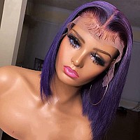 Smavida Human Hair Wigs Purple Straight Bob Wigs Glueless Pre Plucked With Baby Hair Lilac Bob 134 Lace Front Wigs 12 150 De