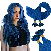 RUNATURE Blue U Tip Hair Extensions Human Hair Highlight Natural U Tip Keratin Hair Extensions Hot Fusion Nail Tip Human Hair Extensions Straight 14 Inch 20g 25 Strands