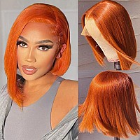 Huiwanyan Ginger Wig Human Hair 12 Inch Orange Bob Wig Human Hair Glueless 13X4 Hd Bob Lace Front Wigs Human Hair Pre Plucked Fo