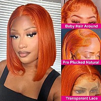 Huiwanyan Ginger Wig Human Hair 12 Inch Orange Bob Wig Human Hair Glueless 13X4 Hd Bob Lace Front Wigs Human Hair Pre Plucked Fo