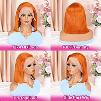 Huiwanyan Ginger Wig Human Hair 12 Inch Orange Bob Wig Human Hair Glueless 13X4 Hd Bob Lace Front Wigs Human Hair Pre Plucked Fo