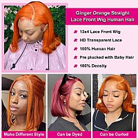 Huiwanyan Ginger Wig Human Hair 12 Inch Orange Bob Wig Human Hair Glueless 13X4 Hd Bob Lace Front Wigs Human Hair Pre Plucked Fo