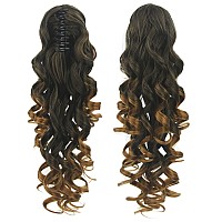 Imissu Long Curly Claw Ponytail Clip On Hair Extension Pony Tail Hair Piece (Black Ombre Brown 1T30)