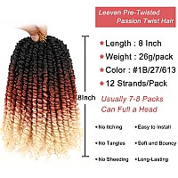 Leeven Passion Twist Hair 8 Packs 8 Inch Pre Twisted Crochet Twist Hair 3 Tone Ombre Blonde Pre Looped Short Curly Bohemian Brai