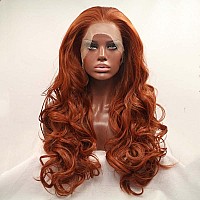 Xiweiya Wig Long Copper Red Lace Front Wig Wavy Brown Red Synthetic 13 4 Lace Front Wig Heat Resistant Fiber Natural Hairline