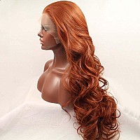 Xiweiya Wig Long Copper Red Lace Front Wig Wavy Brown Red Synthetic 13 4 Lace Front Wig Heat Resistant Fiber Natural Hairline