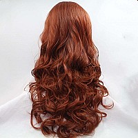 Xiweiya Wig Long Copper Red Lace Front Wig Wavy Brown Red Synthetic 13 4 Lace Front Wig Heat Resistant Fiber Natural Hairline