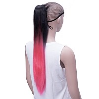 Imissu Straight Clip On Hairpiece Extensions Pony Tail Clip Claw Ombre Ponytail Hair Pieces (Ombre Pink)