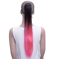 Imissu Straight Clip On Hairpiece Extensions Pony Tail Clip Claw Ombre Ponytail Hair Pieces (Ombre Pink)