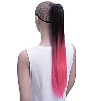 Imissu Straight Clip On Hairpiece Extensions Pony Tail Clip Claw Ombre Ponytail Hair Pieces (Ombre Pink)