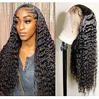 Foreverlove Longest Deep Wave Lace Front Wigs Human Hair Pre Plucked Brazilian Deep Curly Wigs for Black Women 150% Density Remy Human Hair Wigs(34 Inch,Deep Wave)