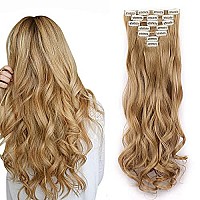 Clip In Hair Extensions Long Wavy 7 PCS Invisible Clip Thick Hairpieces Soft Full Head Synthetic Fiber for Women, 22 Inches (24#)