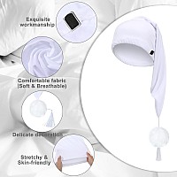 2 Pcs Silk Night Sleeping Cap Men Adjustable Stocking Cap Drawstring Night Sleeping Cap With Pom Ball For Daily Use White