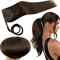 Runature Human Hair Ponytail Extension 14 Inch Short Ponytail Hair Extensions Ponytail 4 Brown Thick Wrap Ponytail Human Hair E