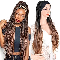 Box Braid Wig Headband Braided Headband Wigs For Black Women Long Cornrow Twist Crochet Braid Wig Ombre Brown Faux Locs Wig Knot