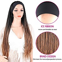 Box Braid Wig Headband Braided Headband Wigs For Black Women Long Cornrow Twist Crochet Braid Wig Ombre Brown Faux Locs Wig Knot