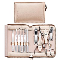 gifts for Women, FAMILIFE Manicure Set Professional Manicure Kit 11 in 1 Nail Kit Manicure and Pedicure Set Nail clippers Nail care Tools Stainless Steel Nails with Rose gold Leather case Travel Set