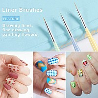 Nail Art Brushes, TEOYALL Nail Design Painting Brushes Builder Gel Brush Nail Dotting Tools Nail Fine Liner Brushes